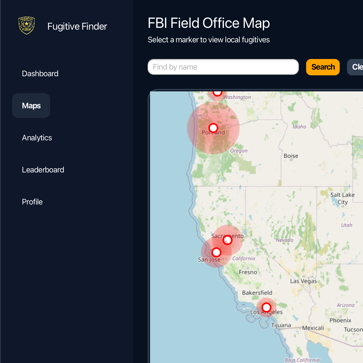 FugitiveFinder desktop app screenshot